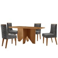 Mesa Evora 120 Mdf Canto Com 4 Cadeiras Safira Linho Grafite Naturalle - 2
