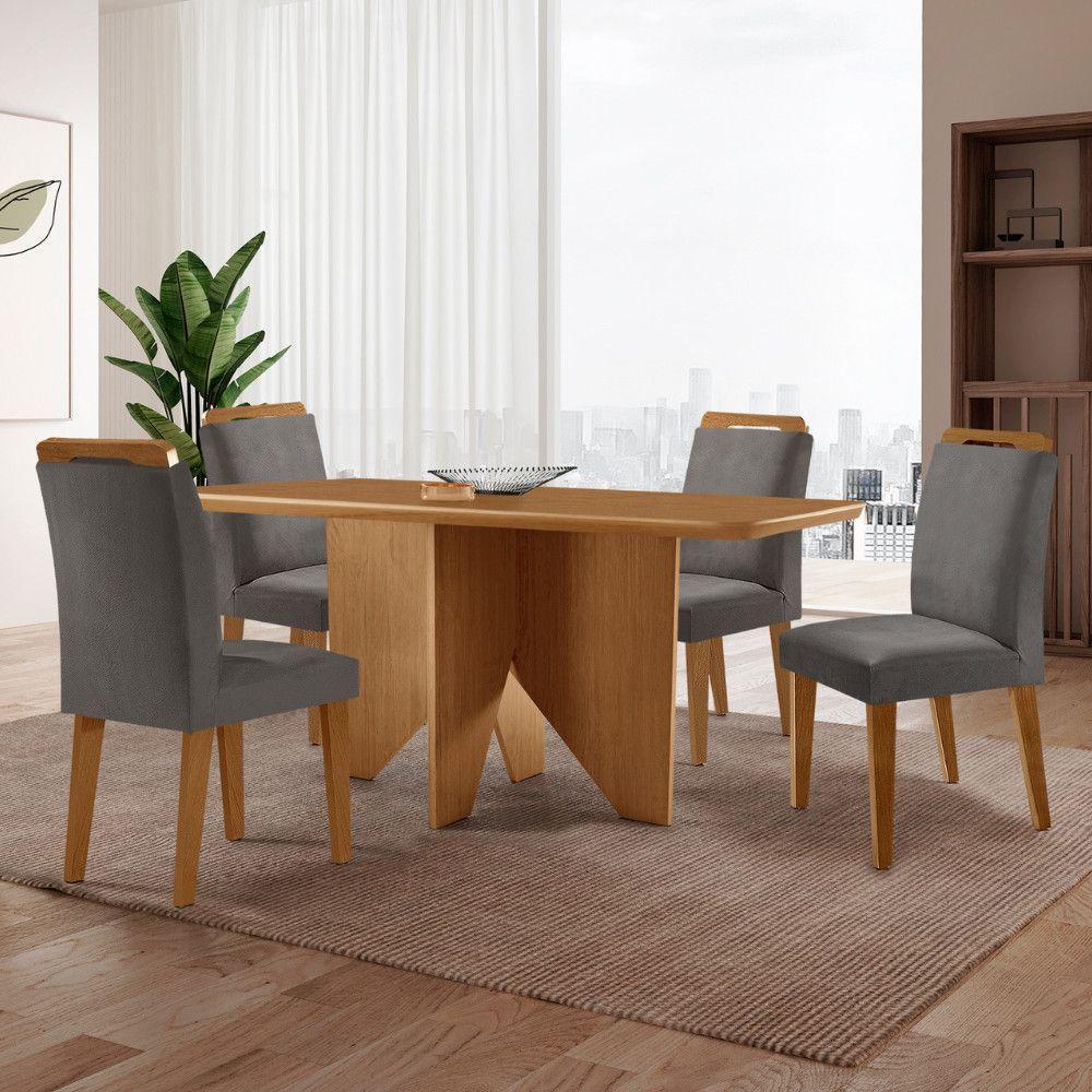 Mesa Evora 120 Mdf Com 4 Cadeiras Athenas Veludo Grafite Naturalle - 1