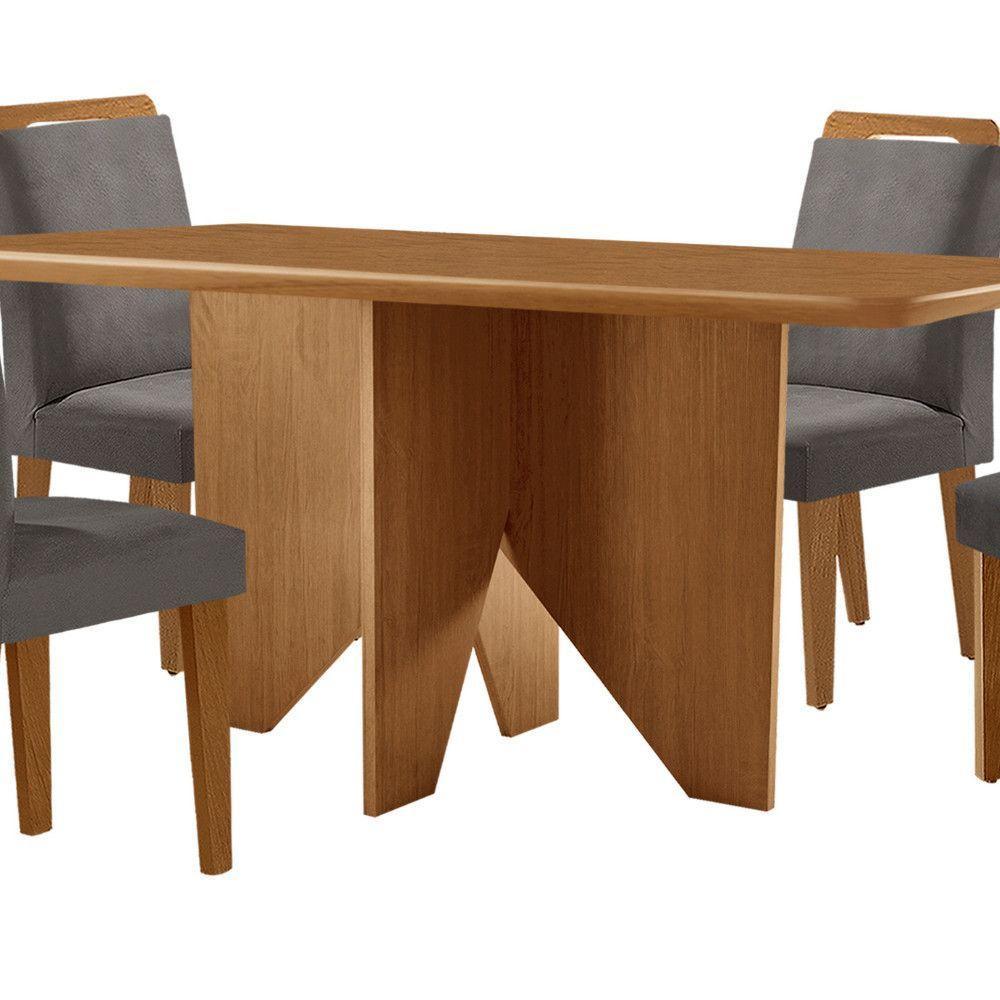 Mesa Evora 120 Mdf Com 4 Cadeiras Athenas Veludo Grafite Naturalle - 7