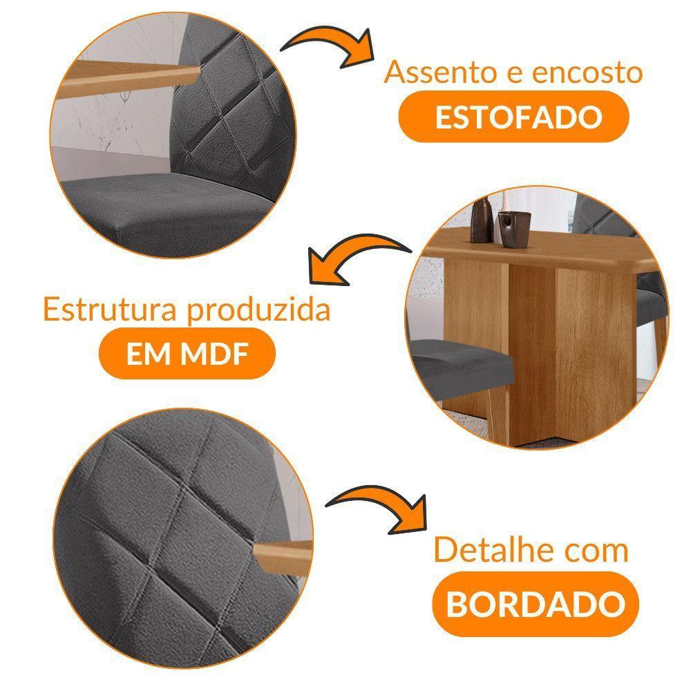 Mesa Olimpia 120 Mdf Com 4 Cadeiras Melissa Veludo Grafite Naturalle - 6