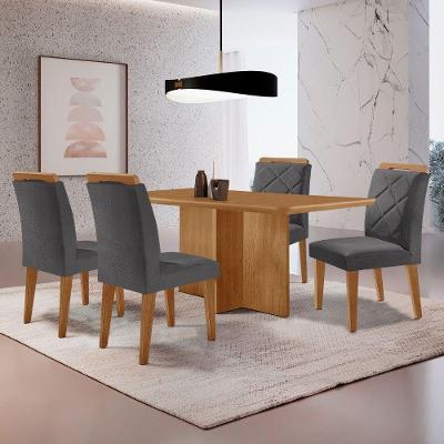 Mesa Olimpia 120 Mdf Com 4 Cadeiras Melissa Veludo Grafite Naturalle
