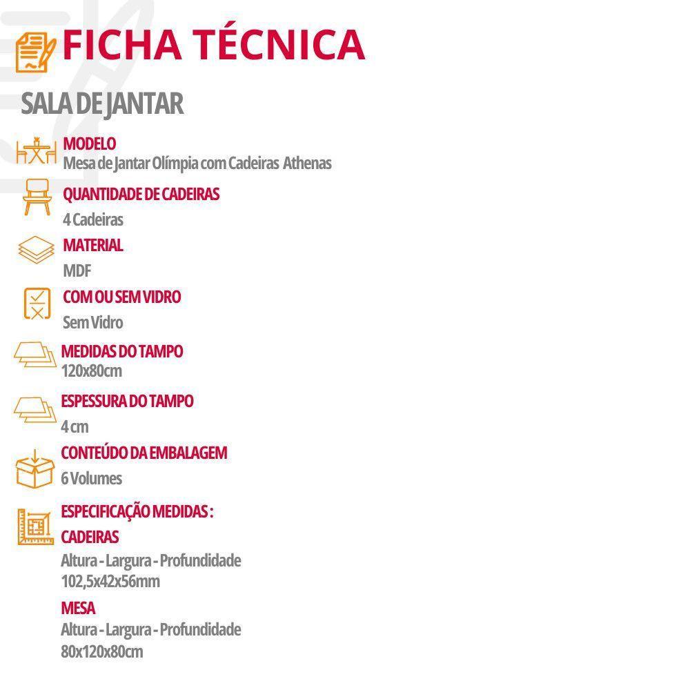 Mesa Olimpia 120 Mdf Canto Copo E Com 4 Cadeiras Athenas Turim 07 Naturalle - 5