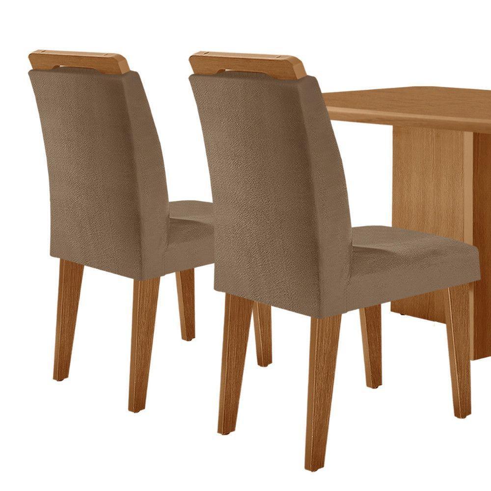 Mesa Olimpia 120 Mdf Canto Copo E Com 4 Cadeiras Melissa Veludo Capuccino Naturalle - 2