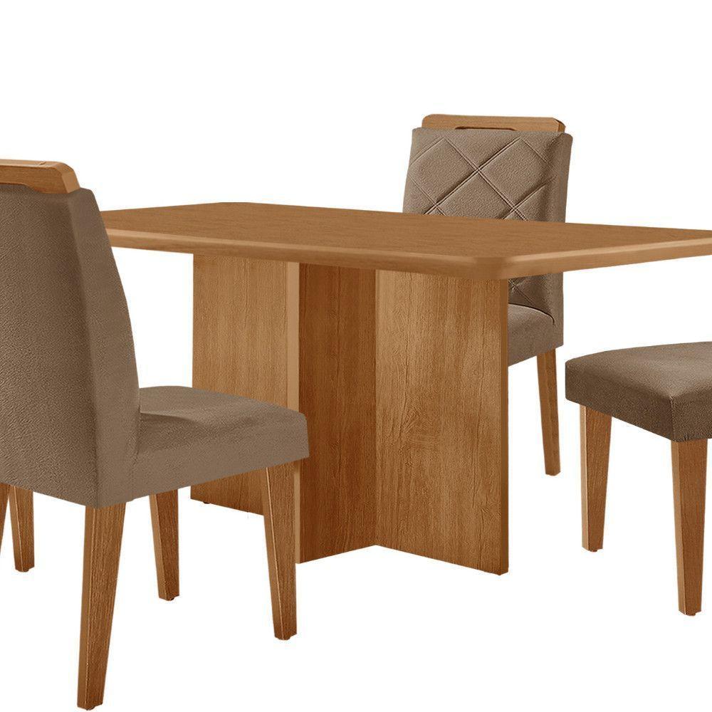 Mesa Olimpia 120 Mdf Canto Copo E Com 4 Cadeiras Melissa Veludo Capuccino Naturalle - 3