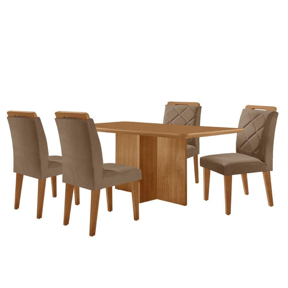 Mesa Olimpia 120 Mdf Canto Copo E Com 4 Cadeiras Melissa Veludo Capuccino Naturalle - 4