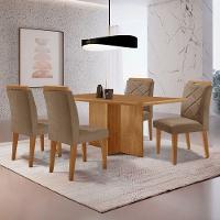 Mesa Olimpia 120 Mdf Canto Copo E Com 4 Cadeiras Melissa Veludo Capuccino Naturalle - 1