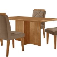 Mesa Olimpia 120 Mdf Canto Copo E Com 4 Cadeiras Melissa Veludo Capuccino Naturalle - 3