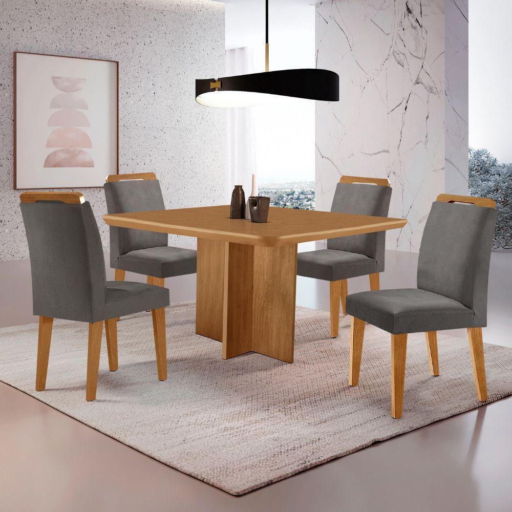Mesa Olimpia 90 Mdf Com 4 Cadeiras Athenas Veludo Grafite Naturalle - 1