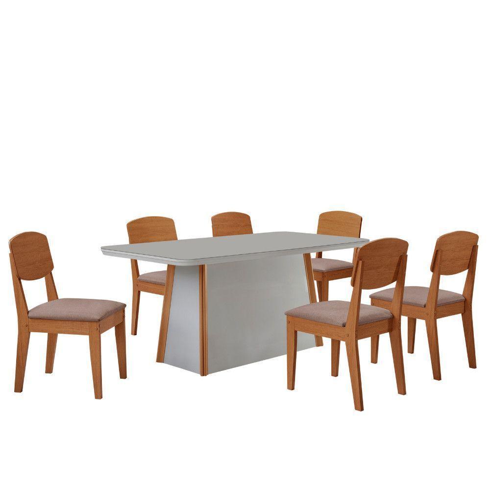 Mesa Diane 180cm Tampo Mdf Vidro Canto Copo Com 6 Cadeiras Linho Capuccino Off White Naturale Serigueira - 2