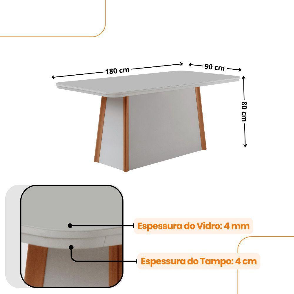 Mesa Diane 180cm Tampo Mdf Vidro Canto Copo Com 6 Cadeiras Linho Capuccino Off White Naturale Serigueira - 4