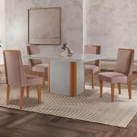 Mesa De Jantar Isadora 120cm Tampo Mdf Vidro Com 4 Cadeiras Linho Capuccino Tork Natural Off White Serigueira - 1