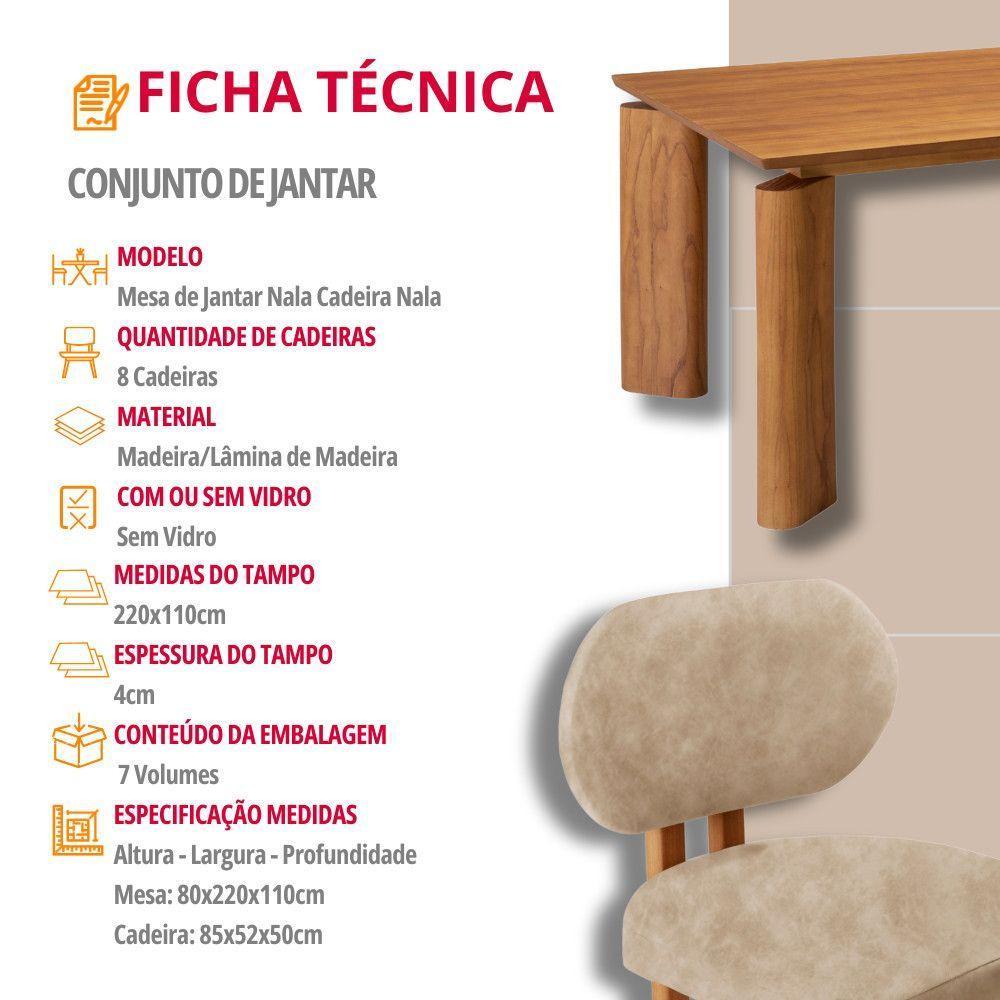 Mesa De Jantar Nala 220cm Madeira Tampo Laminado 8 Cadeira Nala Milano Imbuia Natural - 7