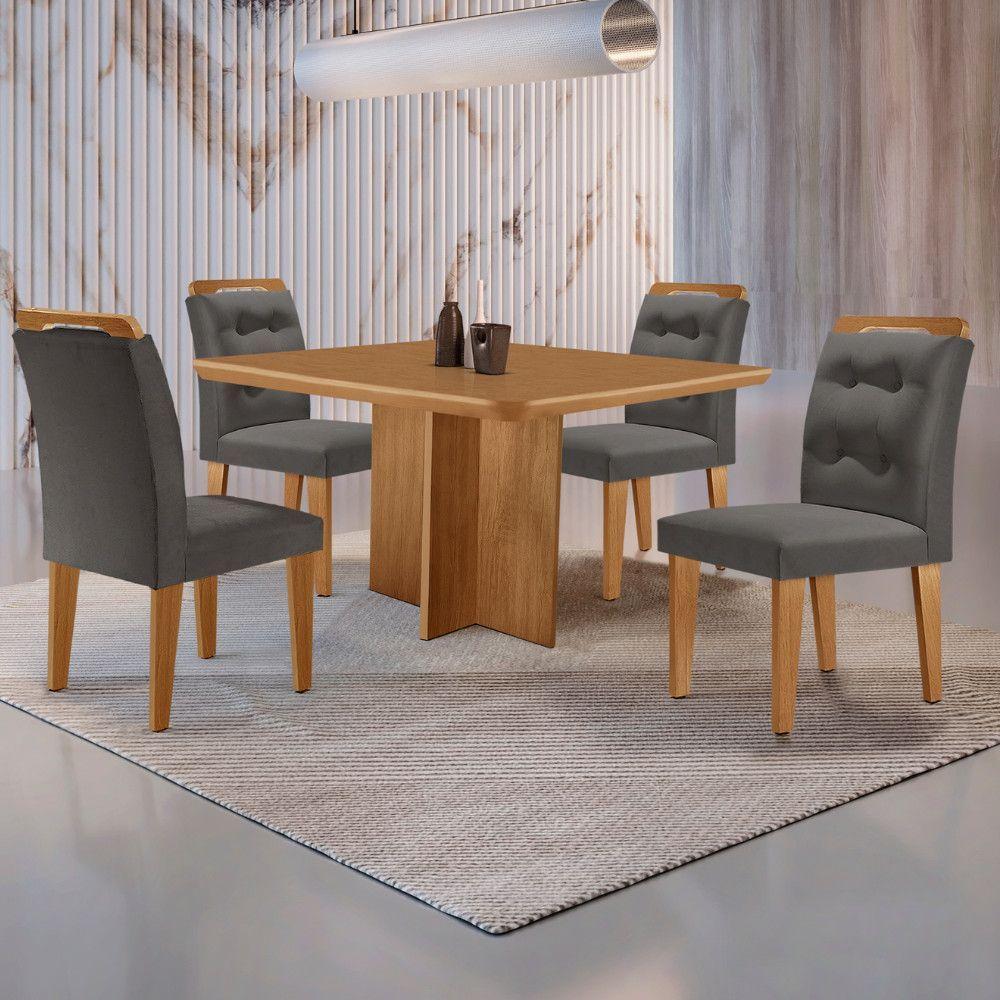 Mesa Olímpia 90cm Mdf Com 4 Cadeiras Carol Veludo Grafite Naturalle - 1