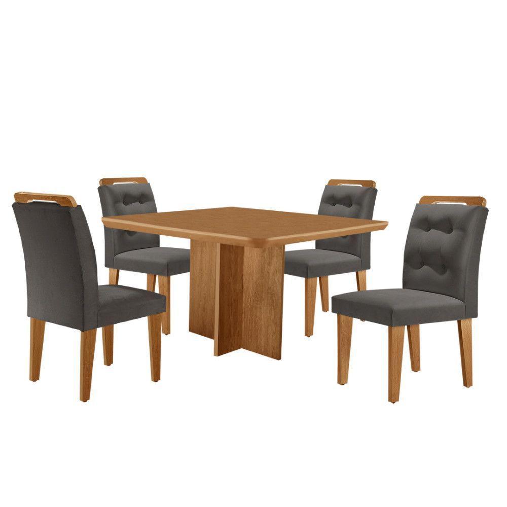 Mesa Olímpia 90cm Mdf Com 4 Cadeiras Carol Veludo Grafite Naturalle - 2