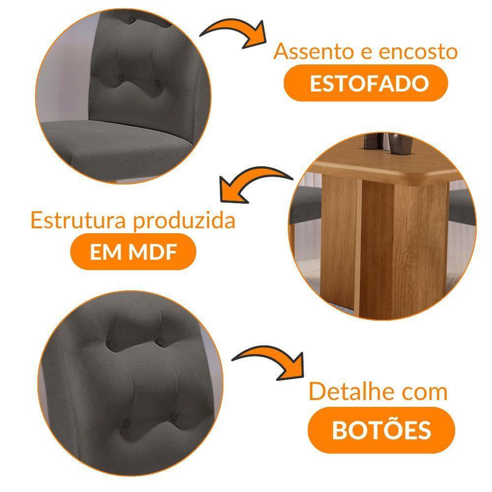 Mesa Olímpia 90cm Mdf Com 4 Cadeiras Carol Veludo Grafite Naturalle - 6