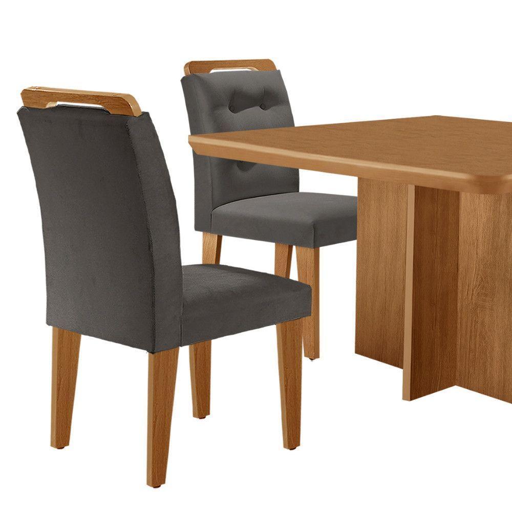Mesa Olímpia 90cm Mdf Com 4 Cadeiras Carol Veludo Grafite Naturalle - 7