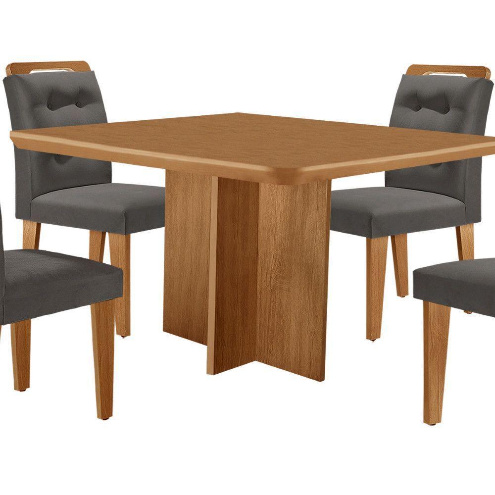 Mesa Olímpia 90cm Mdf Com 4 Cadeiras Carol Veludo Grafite Naturalle - 8