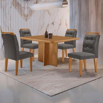 Mesa Olímpia 90cm Mdf Com 4 Cadeiras Carol Veludo Grafite Naturalle