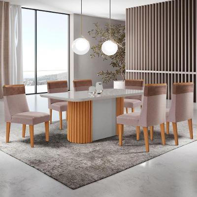 Mesa De Jantar Aspen 180cm Tampo Mdf Vidro 6 Cadeiras Andes Linho Capuccino Tork Natural Off White Serigueira