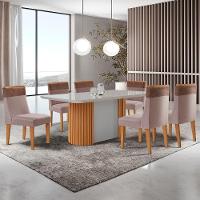 Mesa De Jantar Aspen 180cm Tampo Mdf Vidro 6 Cadeiras Andes Linho Capuccino Tork Natural Off White Serigueira - 1