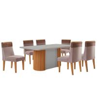 Mesa De Jantar Aspen 180cm Tampo Mdf Vidro 6 Cadeiras Andes Linho Capuccino Tork Natural Off White Serigueira - 2