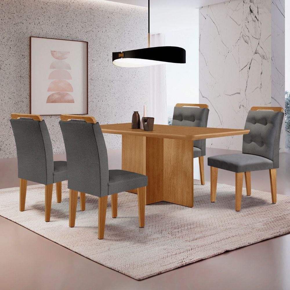 Mesa Olimpia 120 Mdf Com 4 Cadeiras Carol Linho Grafite Naturalle - 1