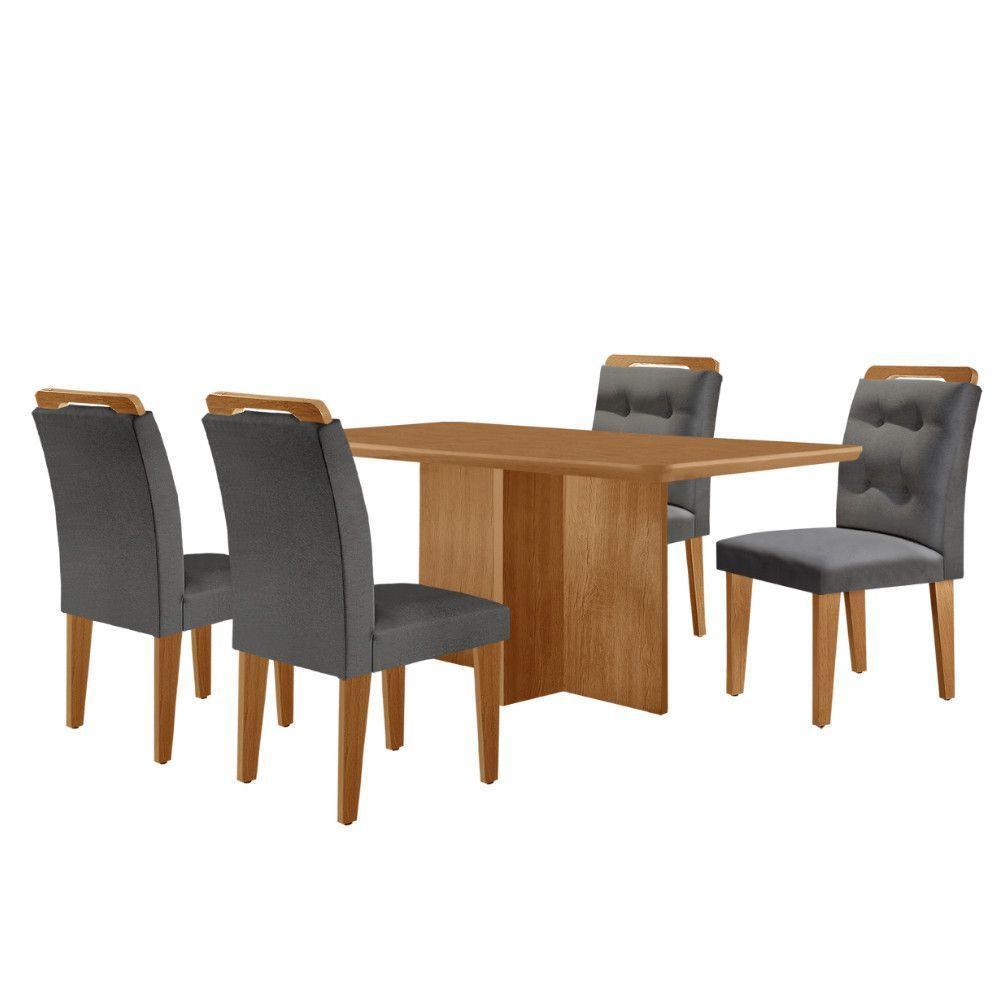 Mesa Olimpia 120 Mdf Com 4 Cadeiras Carol Linho Grafite Naturalle - 2