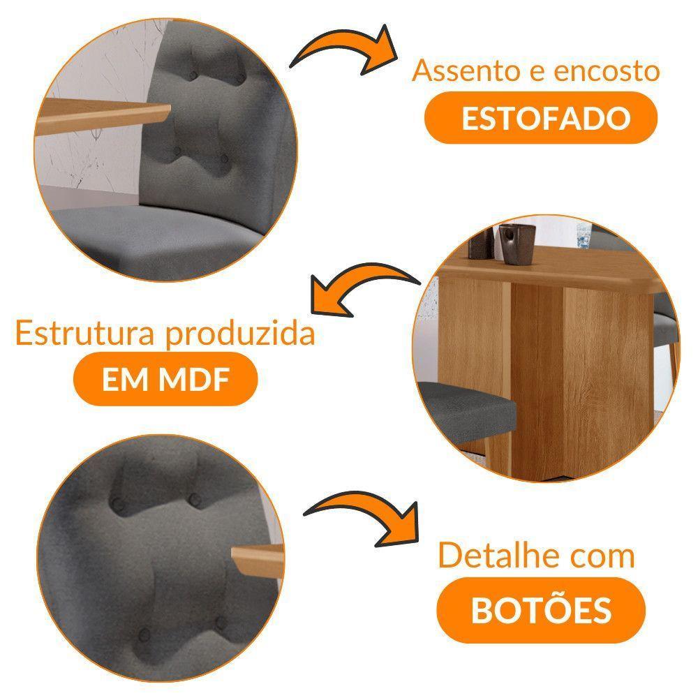 Mesa Olimpia 120 Mdf Com 4 Cadeiras Carol Linho Grafite Naturalle - 6