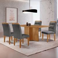 Mesa Olimpia 120 Mdf Com 4 Cadeiras Carol Linho Grafite Naturalle - 1