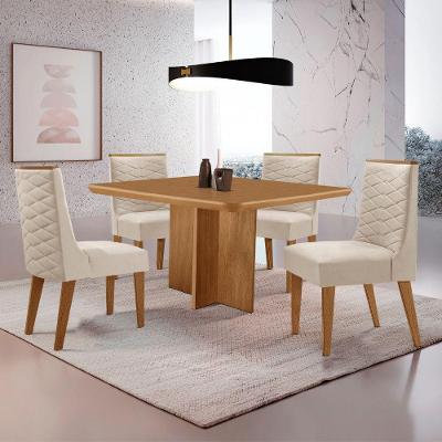 Mesa Olimpia 90 Mdf Com 4 Cadeiras Safira Veludo Creme Naturalle