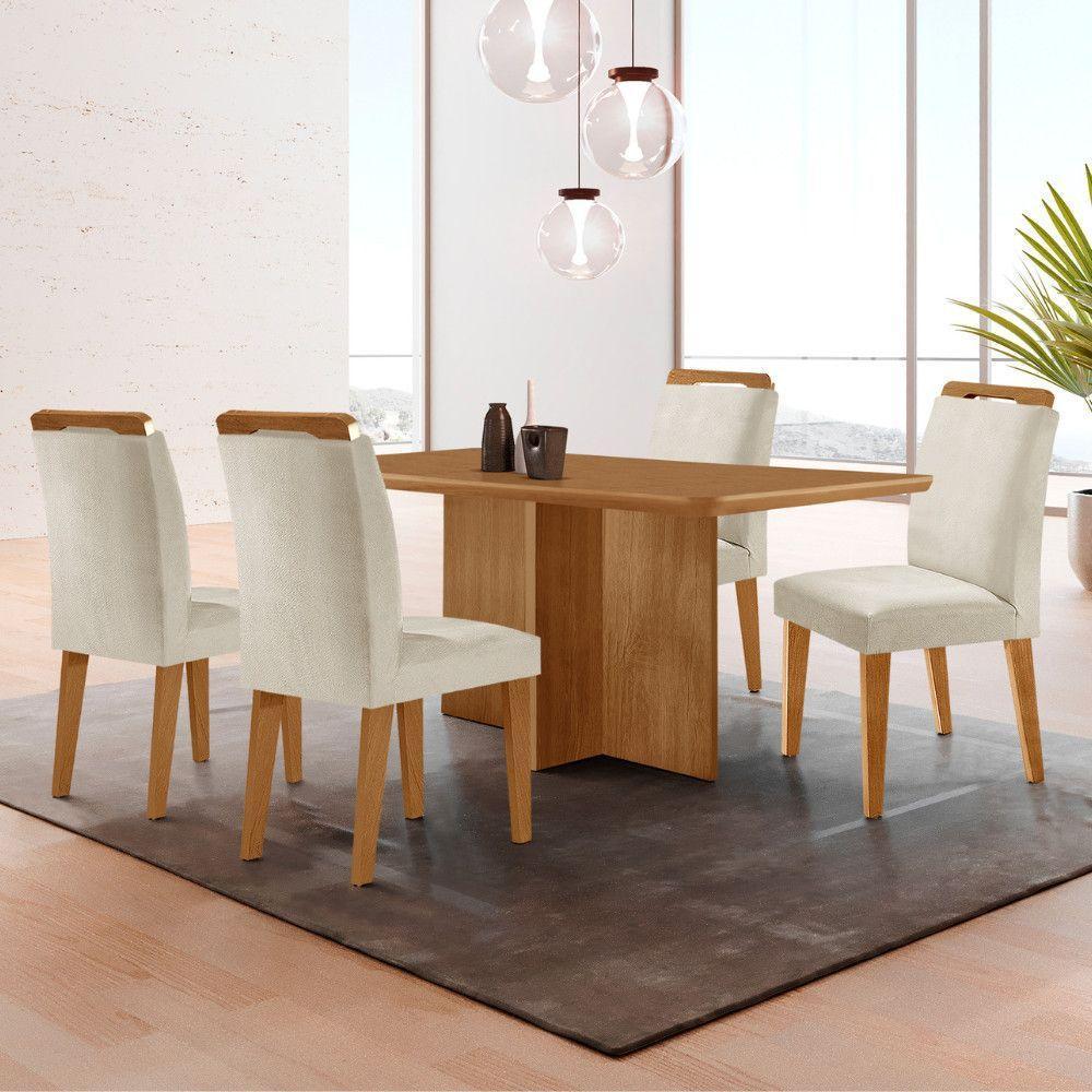 Mesa Olimpia 120 Mdf Com 4 Cadeiras Athenas Veludo Creme Naturalle - 1
