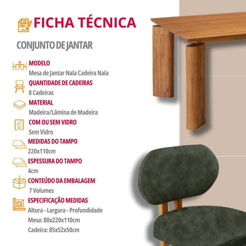 Mesa De Jantar Nala 220cm Madeira Tampo Laminado 8 Cadeira Nala Jade Imbuia Natural - 7