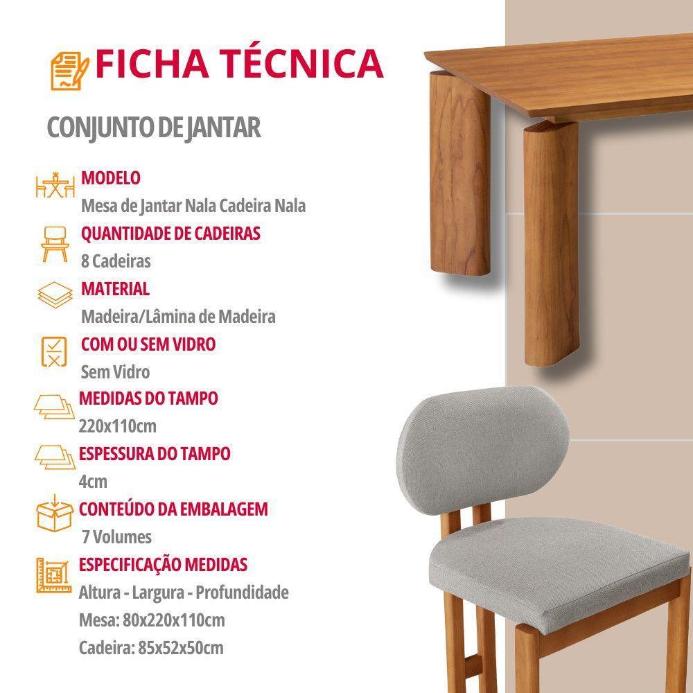 Mesa De Jantar Nala 220cm Madeira Tampo Laminado 8 Cadeira Nala Luna Imbuia Natural - 7