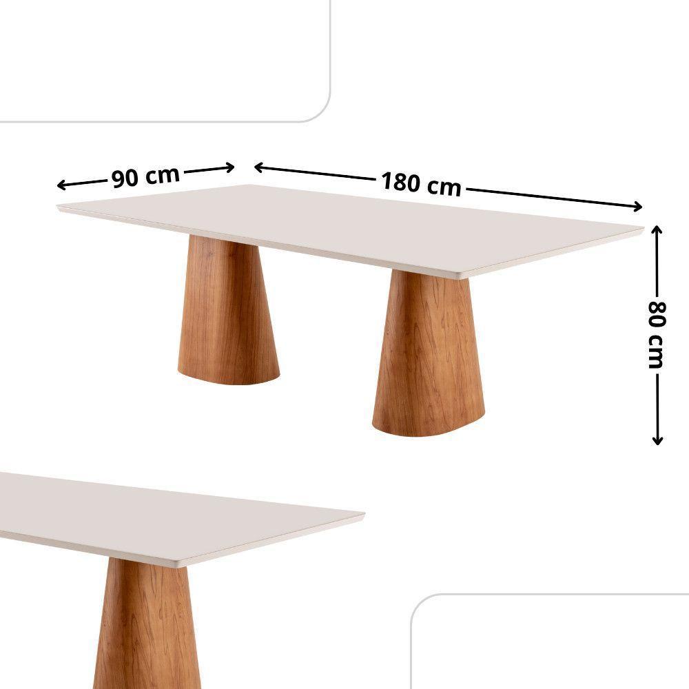Mesa Noronha 180cm Tampo Com Vidro Laqueado Com 6 Cadeiras Jade Off White Imbuia Natural - 4