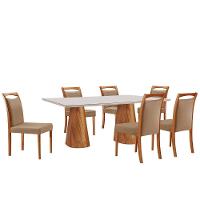 Mesa Noronha 180cm Tampo Com Vidro Laqueado Com 6 Cadeiras Linho Palha Imbuia Natural Off White - 3