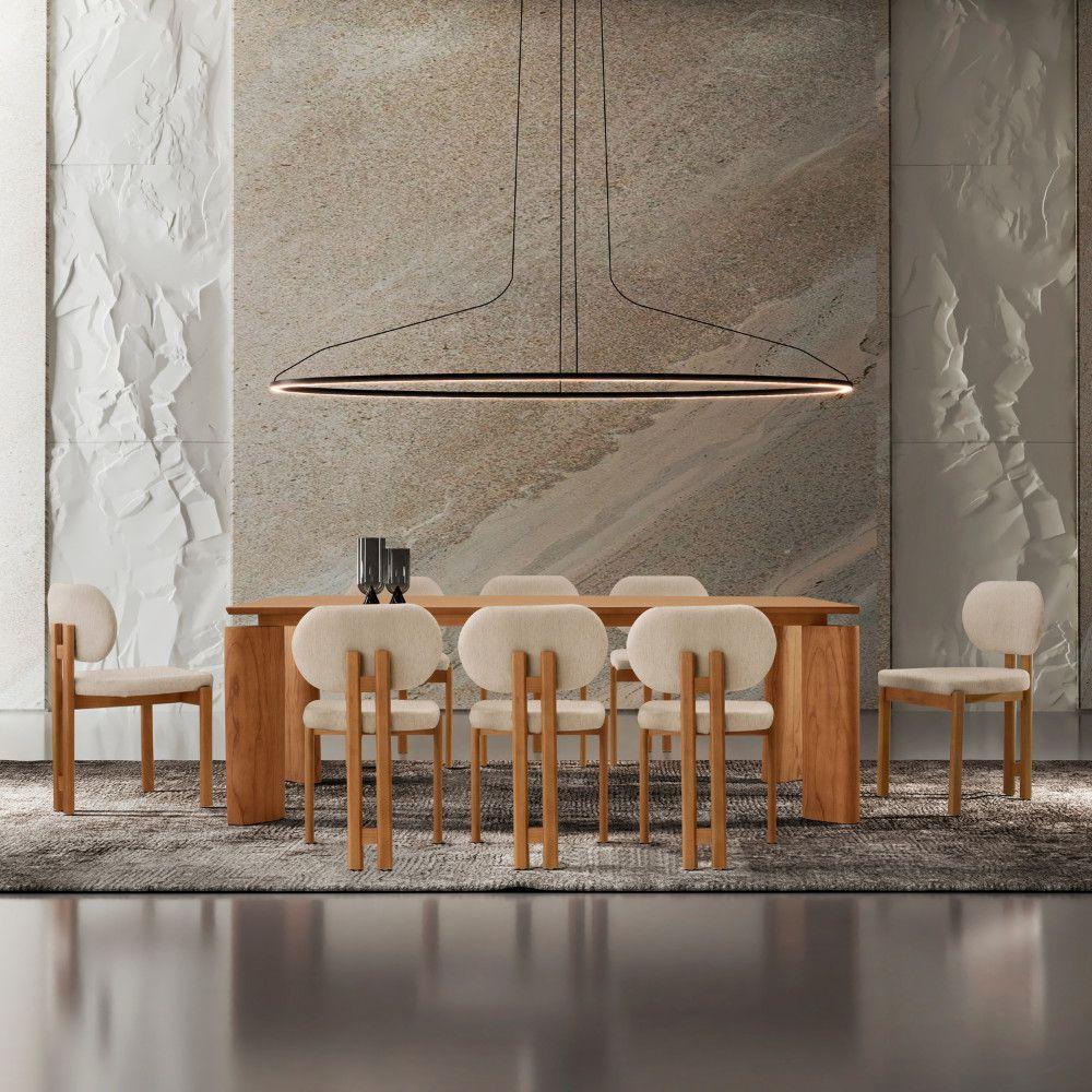 Mesa De Jantar Nala 220cm Madeira Tampo Laminado 8 Cadeira Nala Linho Off Imbuia Natural - 1
