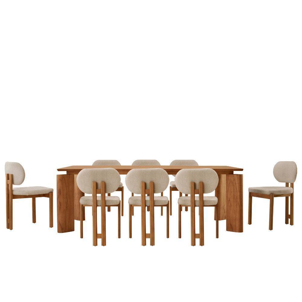 Mesa De Jantar Nala 220cm Madeira Tampo Laminado 8 Cadeira Nala Linho Off Imbuia Natural - 2