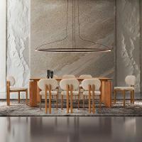 Mesa De Jantar Nala 220cm Madeira Tampo Laminado 8 Cadeira Nala Linho Off Imbuia Natural - 1