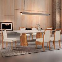 Mesa Noronha 180cm Tampo Com Vidro Laqueado Com 6 Cadeiras Linho Off White Imbuia Natural - 1