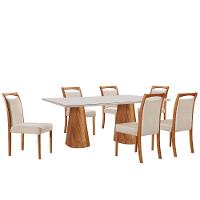 Mesa Noronha 180cm Tampo Com Vidro Laqueado Com 6 Cadeiras Linho Off White Imbuia Natural - 2