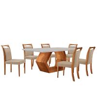 Mesa Ane 180 Tampo Com Vidro Laqueado Com 6 Cadeiras Livia Linho Premuim Imbuia Natural Off White - 2