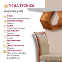 Mesa Ane 180 Tampo Com Vidro Laqueado Com 6 Cadeiras Livia Linho Premuim Imbuia Natural Off White - 3