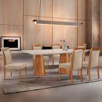 Mesa Noronha 180cm Tampo Com Vidro Laqueado Com 6 Cadeiras Linho Premuim Imbuia Natural Off White - 1