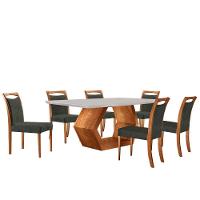 Mesa Ane 180 Tampo Com Vidro Laqueado Com 6 Cadeiras Livia Jade Off White Imbuia Natural - 2