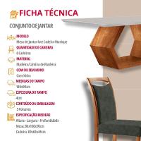 Mesa Ane 180 Tampo Com Vidro Laqueado Com 6 Cadeiras Livia Jade Off White Imbuia Natural - 7