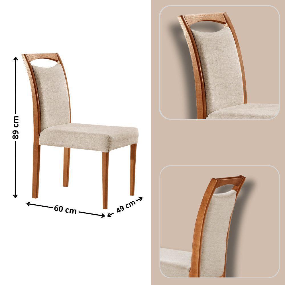 Mesa Ane 180 Tampo Com Vidro Laqueado Com 6 Cadeiras Livia Linho Off White Imbuia Natural - 3