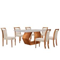 Mesa Ane 180 Tampo Com Vidro Laqueado Com 6 Cadeiras Livia Linho Off White Imbuia Natural - 2
