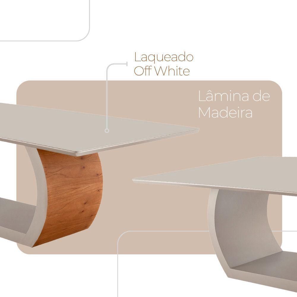 Mesa Zeus 180cm Tampo Com Vidro Laqueado Com 6 Cadeiras Linho Off White Imbuia Natural - 5