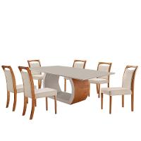 Mesa Zeus 180cm Tampo Com Vidro Laqueado Com 6 Cadeiras Linho Off White Imbuia Natural - 3