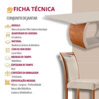 Mesa Zeus 180cm Tampo Com Vidro Laqueado Com 6 Cadeiras Linho Off White Imbuia Natural - 6